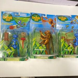 Disney A Bug's Life set of 3 Mattel enemy hopper warrior & hang glider flick nib